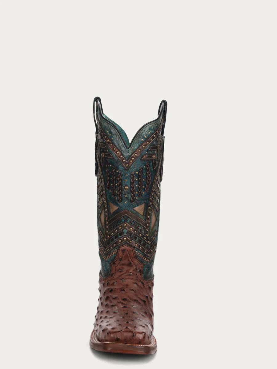 A4059 Women's Corral Brown/Turquoise Ostrich Overlay