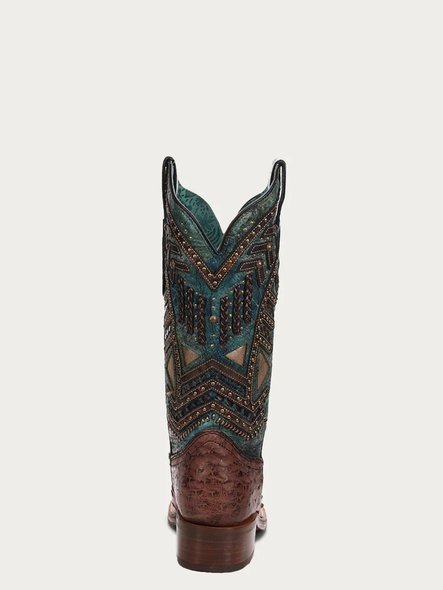 A4059 Women's Corral Brown/Turquoise Ostrich Overlay