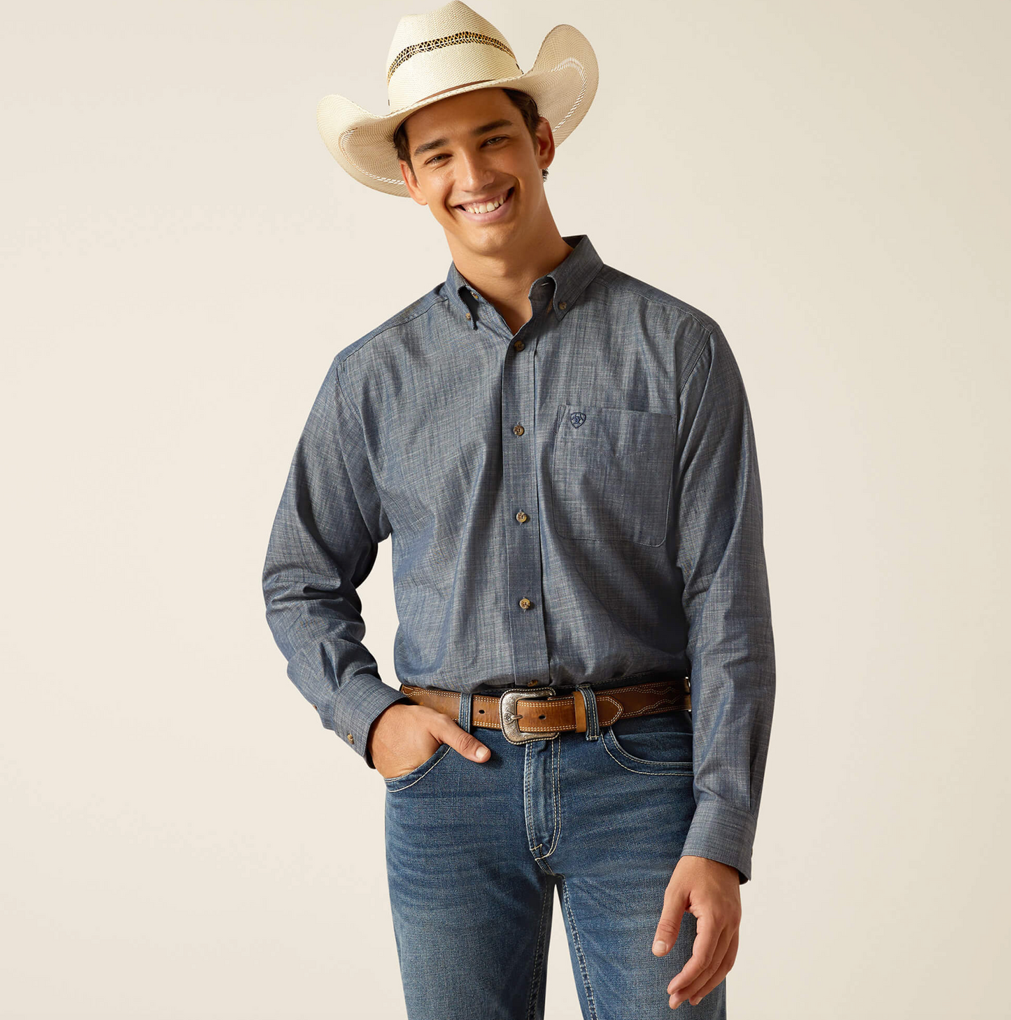 10048512 MNS Patrick Classic Fit Shirt Blue Chambray
