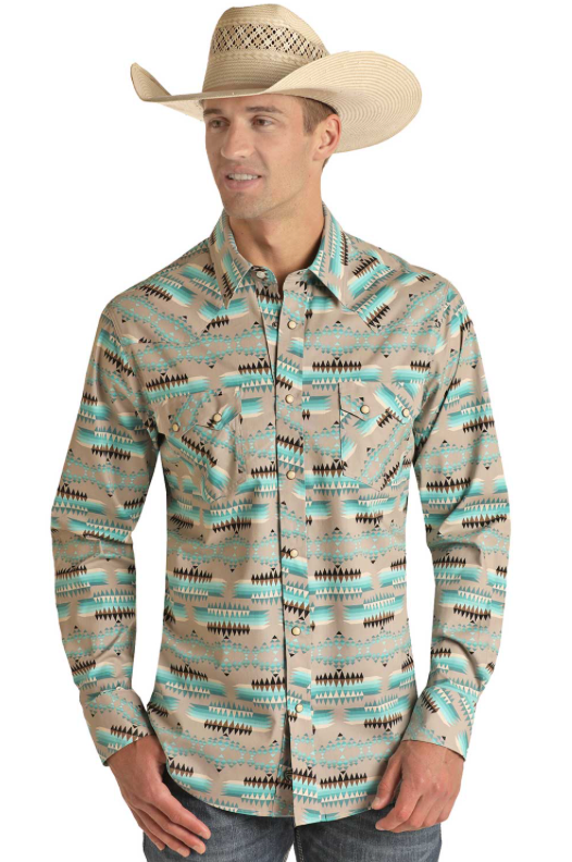 Men's Rock & Roll Turquoise Aztec Pullover  Oklahoma's Premier Western  Clothing Store