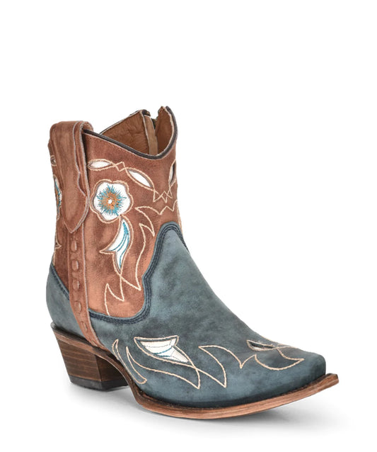 Corral Ladies Blue/Shedron Inlay & Floral Ankle Boot L5940