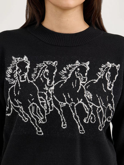 112367597 WMS Horse Sweater Blk