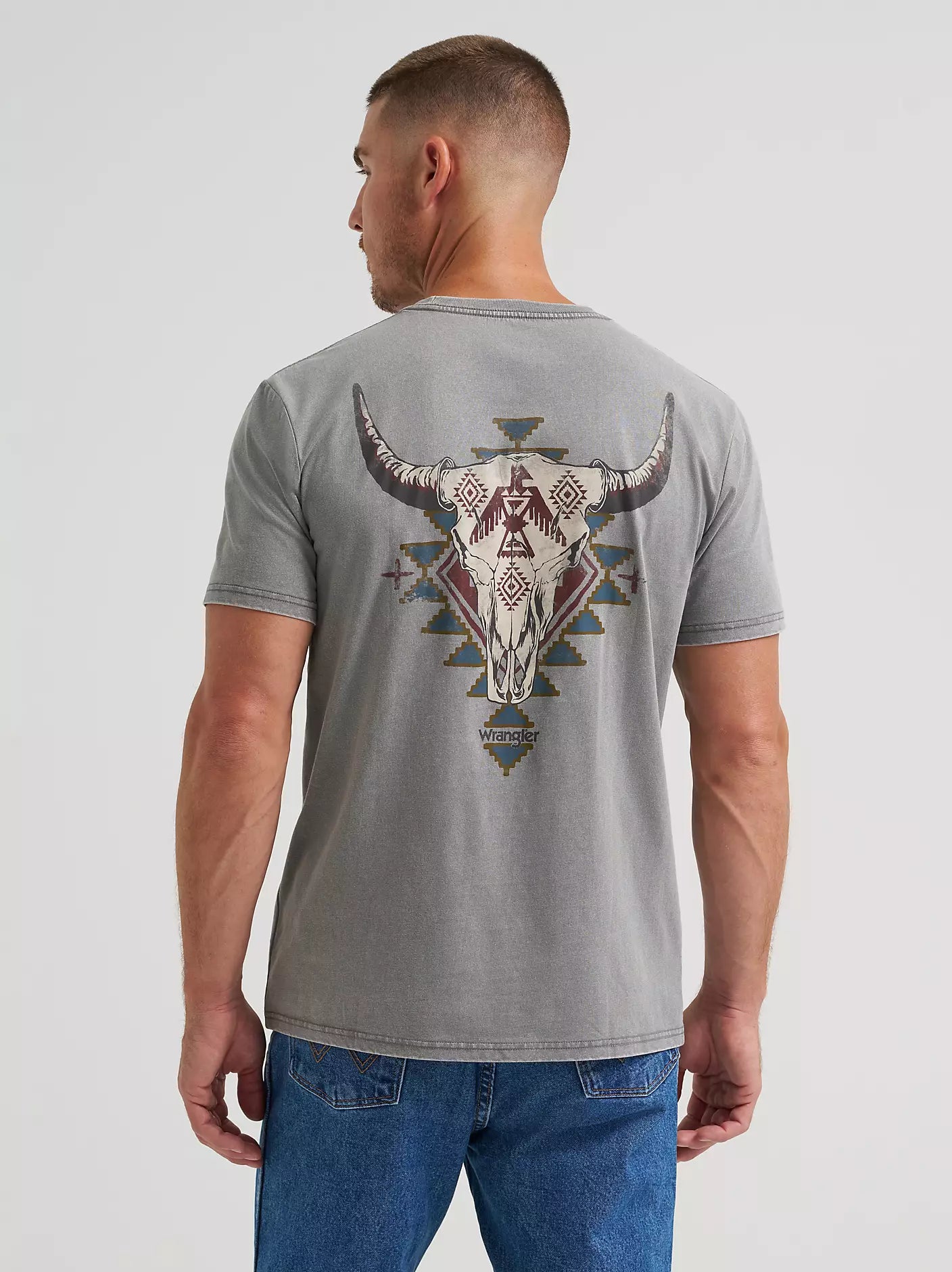 112372848 Wrangler Skull Tee Grey Heather