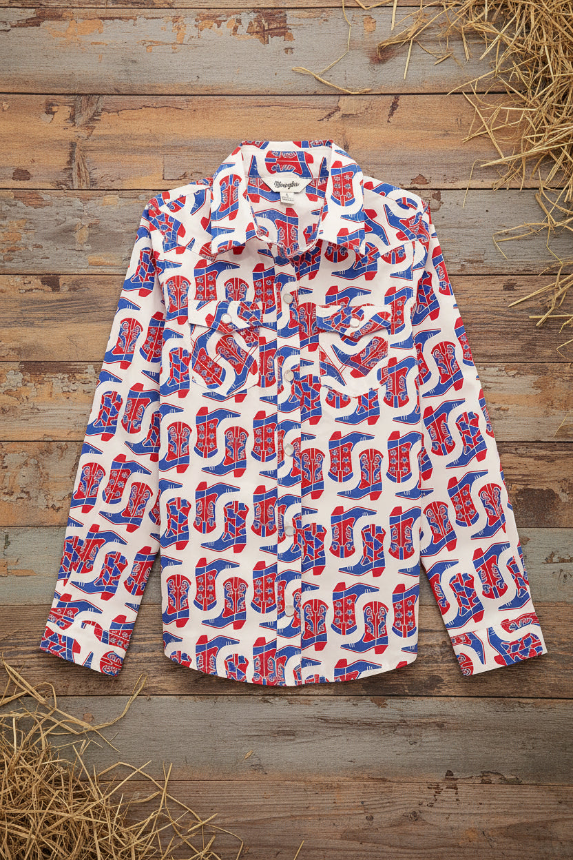 112379344 Girls Red/Wh/Blue Boots
