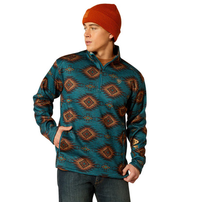 10053016 Ariat Men's Caldwell Dark Turquoise & Cinnamon Pullover