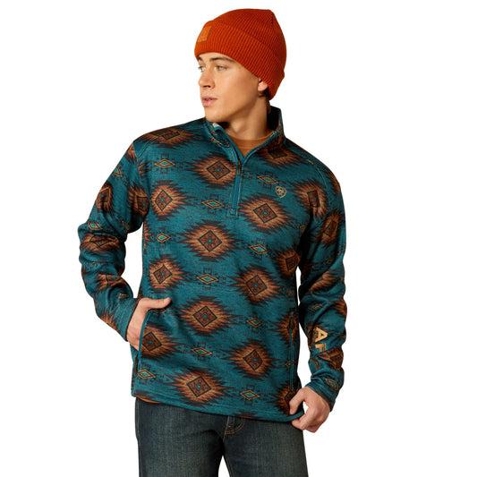 10053016 Ariat Men's Caldwell Dark Turquoise & Cinnamon Pullover