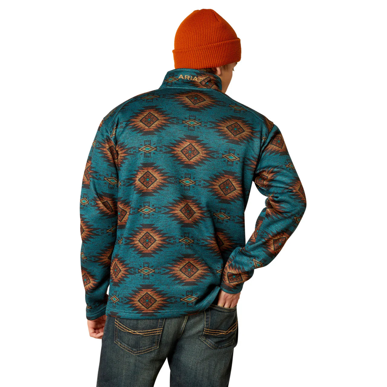 10053016 Ariat Men's Caldwell Dark Turquoise & Cinnamon Pullover