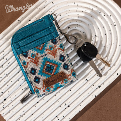 WG130-W005 Wrangler Southwestern Art Print Mini Zip Card Case - Turquoise