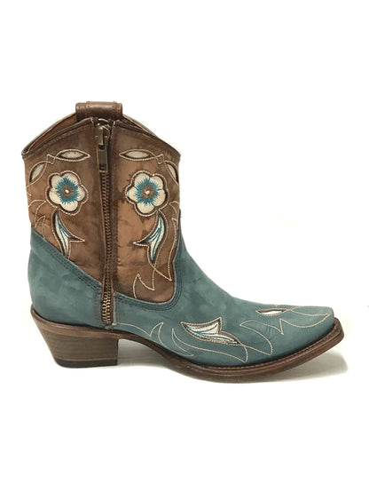 Corral Ladies Blue/Shedron Inlay & Floral Ankle Boot L5940