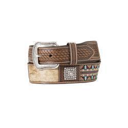 D100015902 3D MENS BELT 1 1/2"- 1 3/4" CALF HAIR AZTEC CONCHO