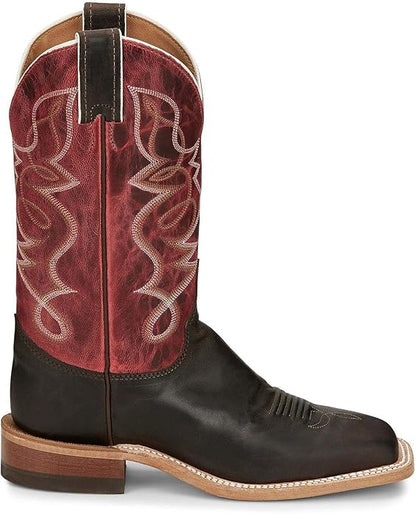 Justin Women's Moore Chocolate Western Boot Wide Square Toe - BRL380