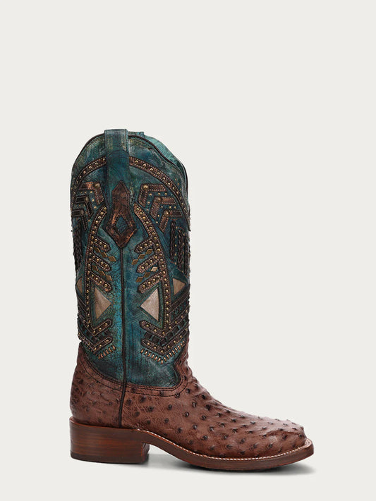 A4059 Women's Corral Brown/Turquoise Ostrich Overlay