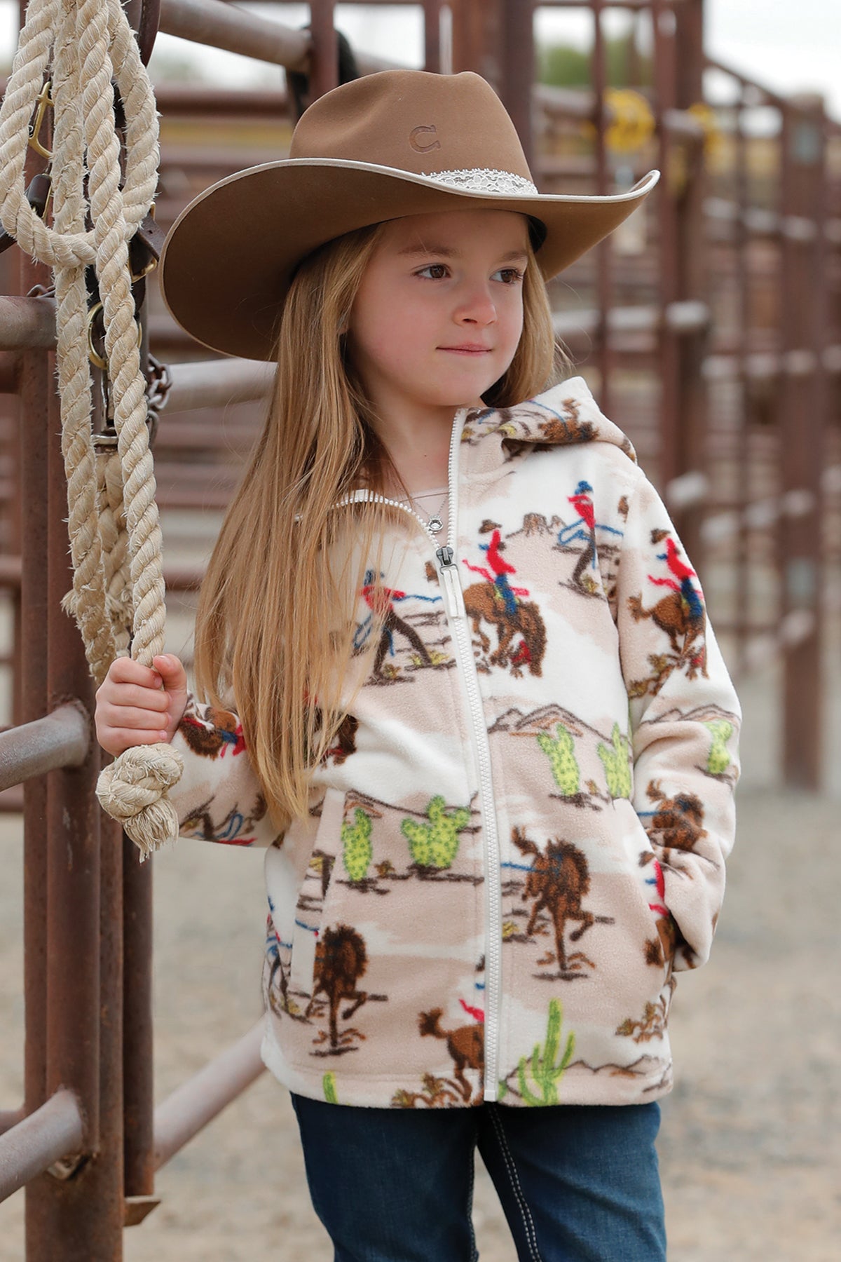 CWK8960001 Girl's Cowboy Print Zip Hoodie