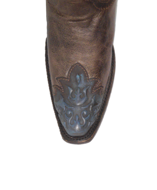 C3912 Corral Ladies Bronze & Turquoise Overlay Embroidery & Studs Snip Toe Cowgirl Boots