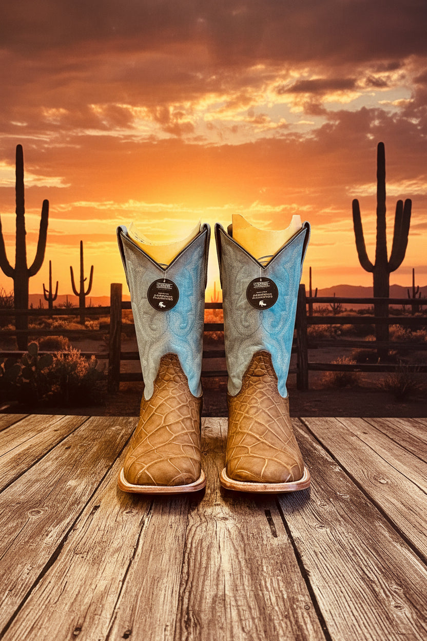 B5005 MN Saddle Blue Alligator Wide SQ. Toe