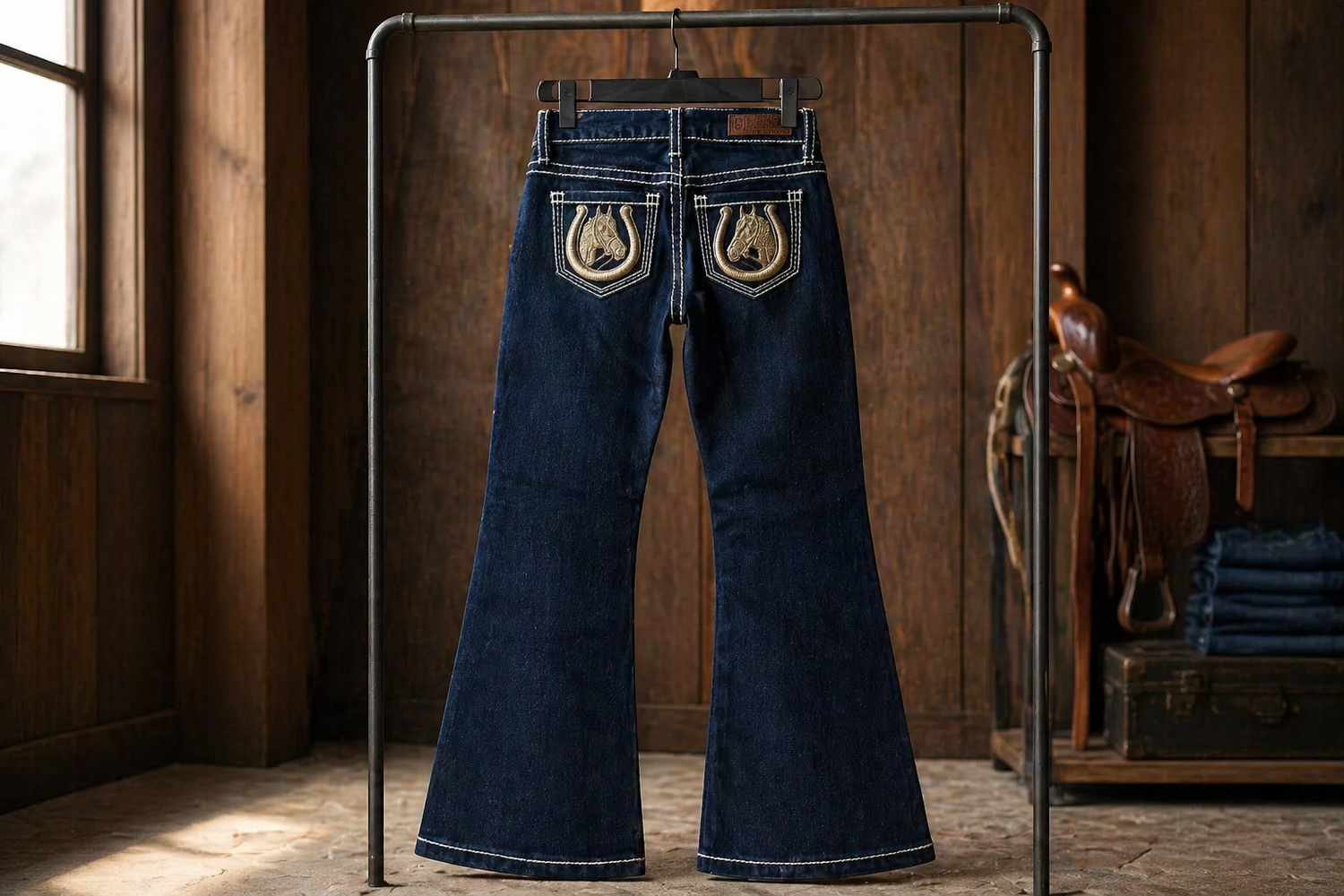 BG4MD05373 Girls Horse Emblem Jeans