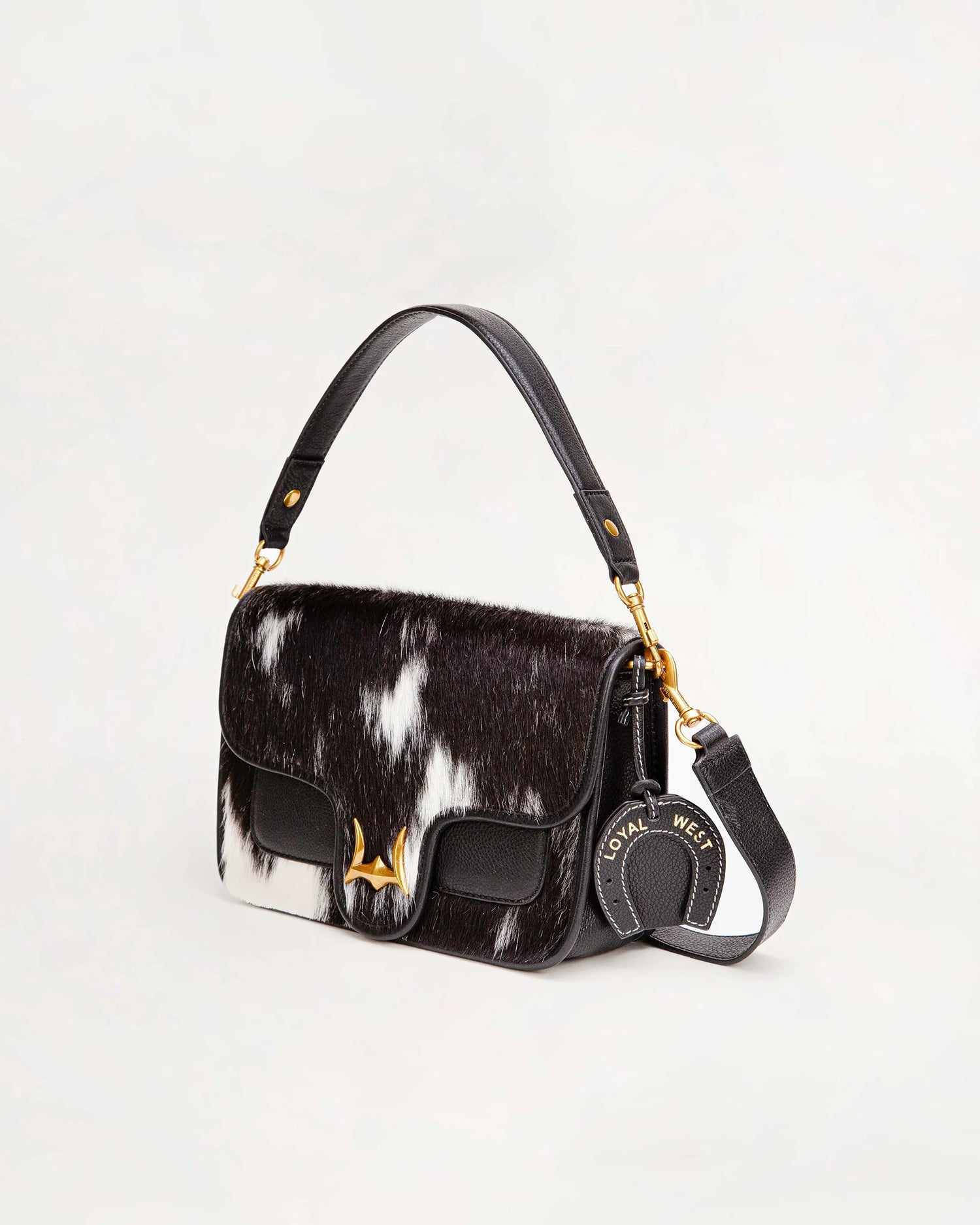 LW-SS25-113-CB Shell Medium Purse Blk/White Cowhide