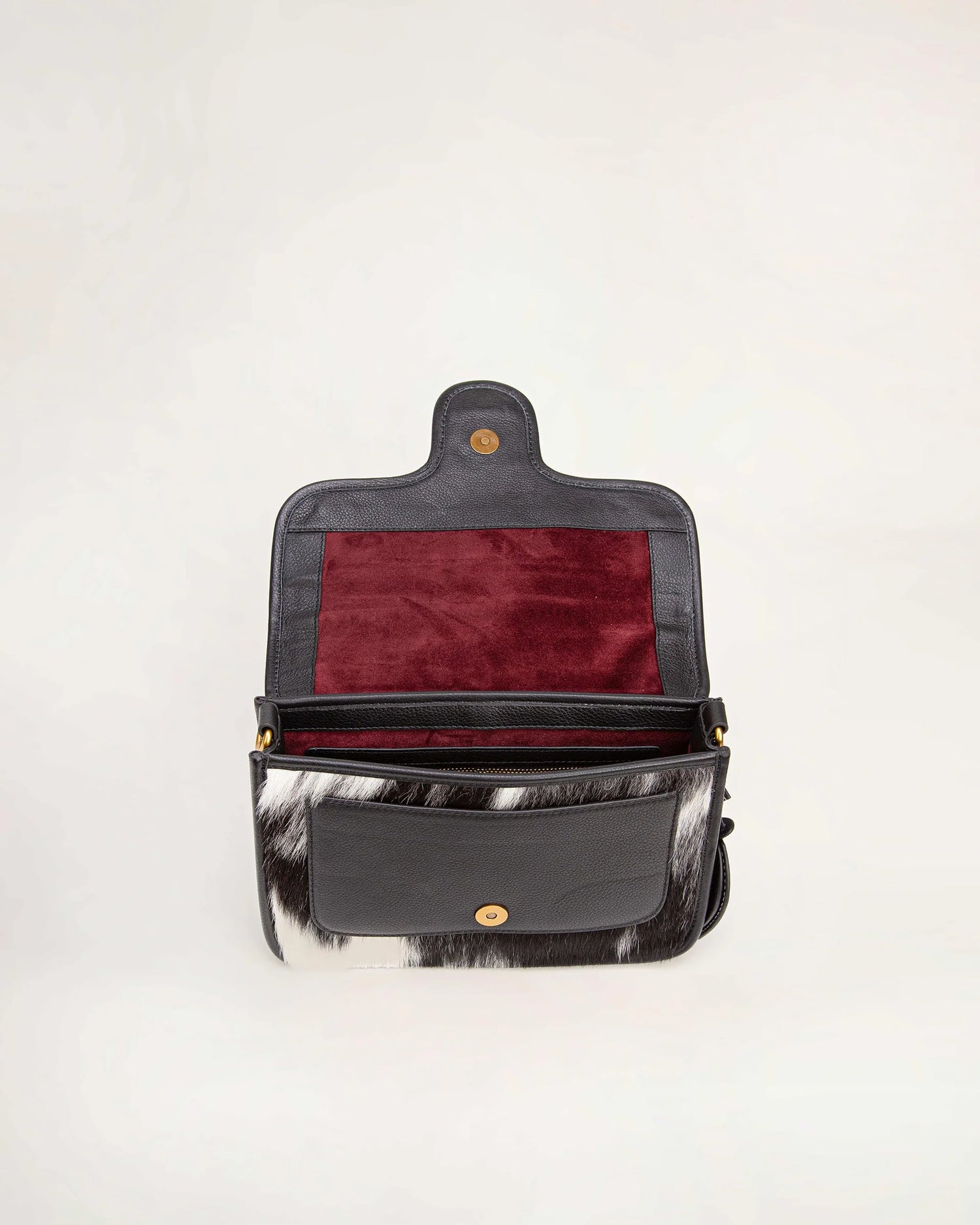 LW-SS25-113-CB Shell Medium Purse Blk/White Cowhide