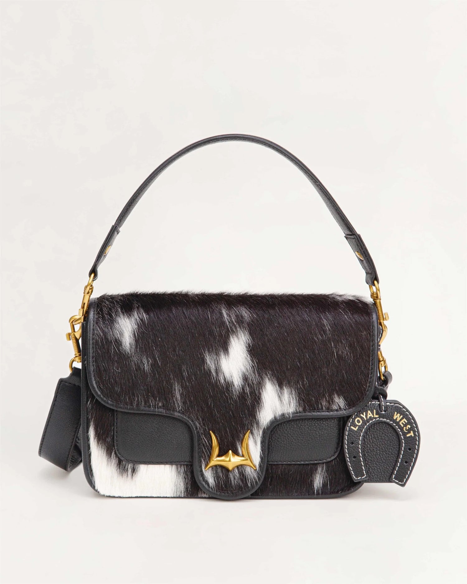 LW-SS25-113-CB Shell Medium Purse Blk/White Cowhide