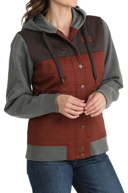 MAJ9862002 Women's Canvas Hoodie Jacket Gray/Burgundy