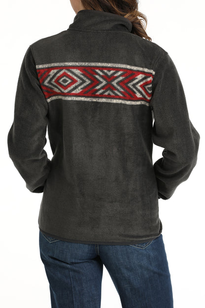 MAK9909001 Women's Fleece Pullover Charcoal Red Aztec