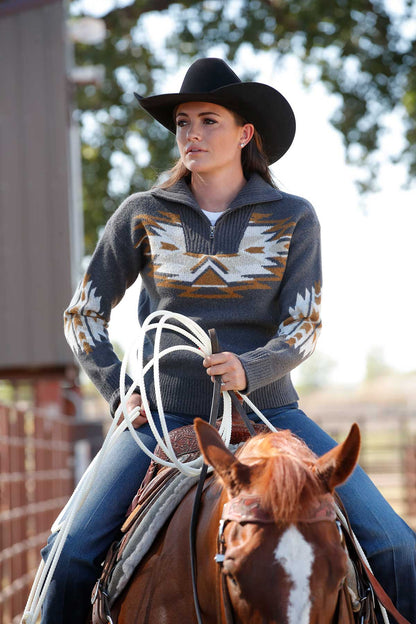 MAK9916001 WMS Cinch Aztec 1/4 Zip Charcoal Sweater