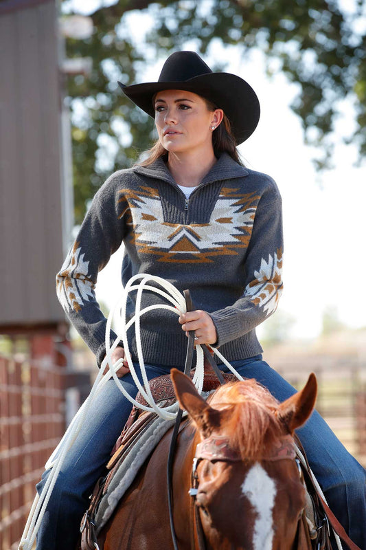 MAK9916001 WMS Cinch Aztec 1/4 Zip Charcoal Sweater
