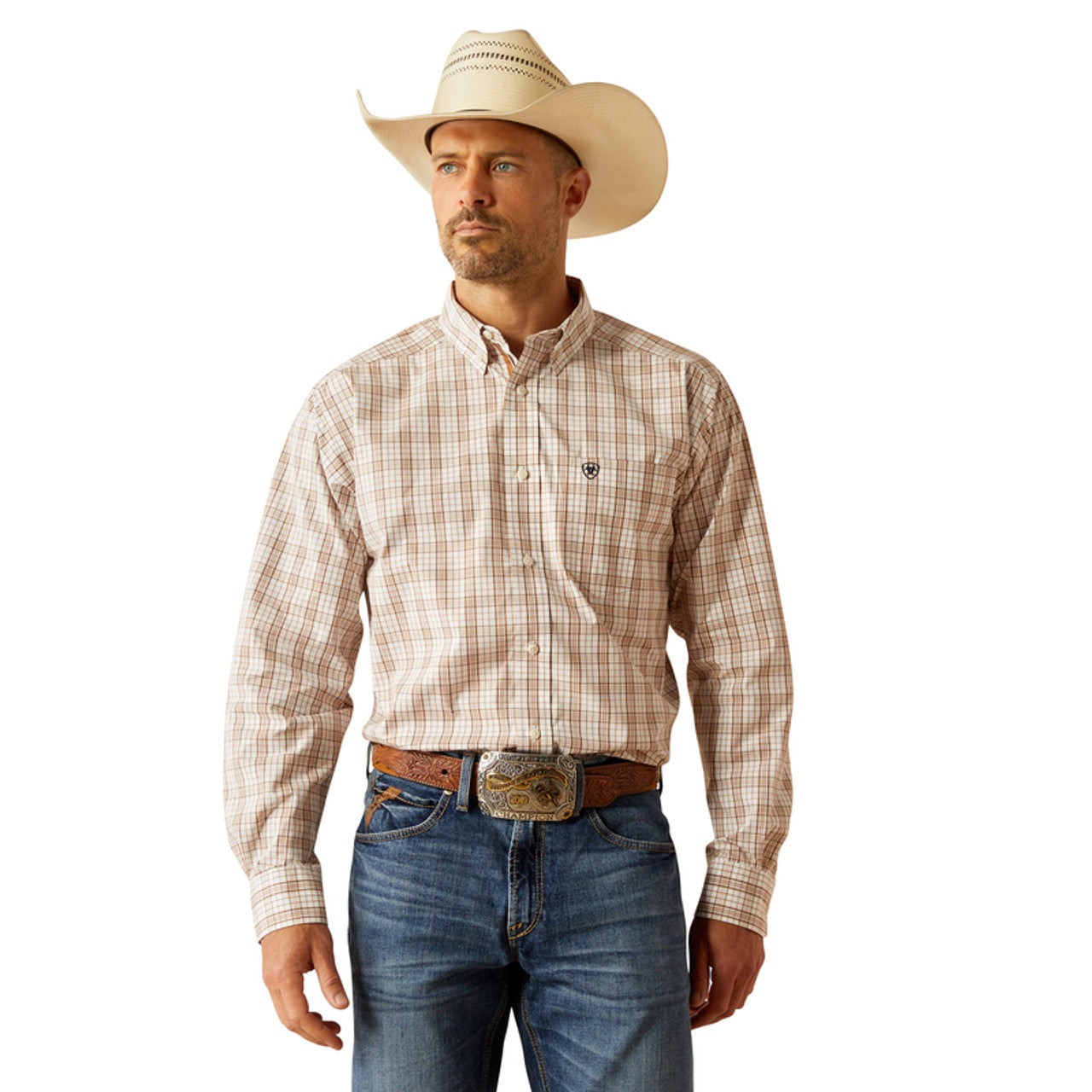 10054743 ARIAT PRO JASE LIGHT BROWN PLAID - MENS SHIRT