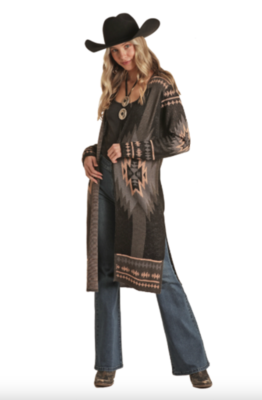 Rock & Roll Women's Black Aztec Duster - OLD FORT WESTERN