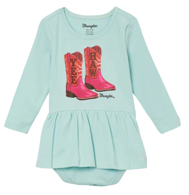 112344415 Wrangler® Baby Girl Turquoise Boot Bodysuit