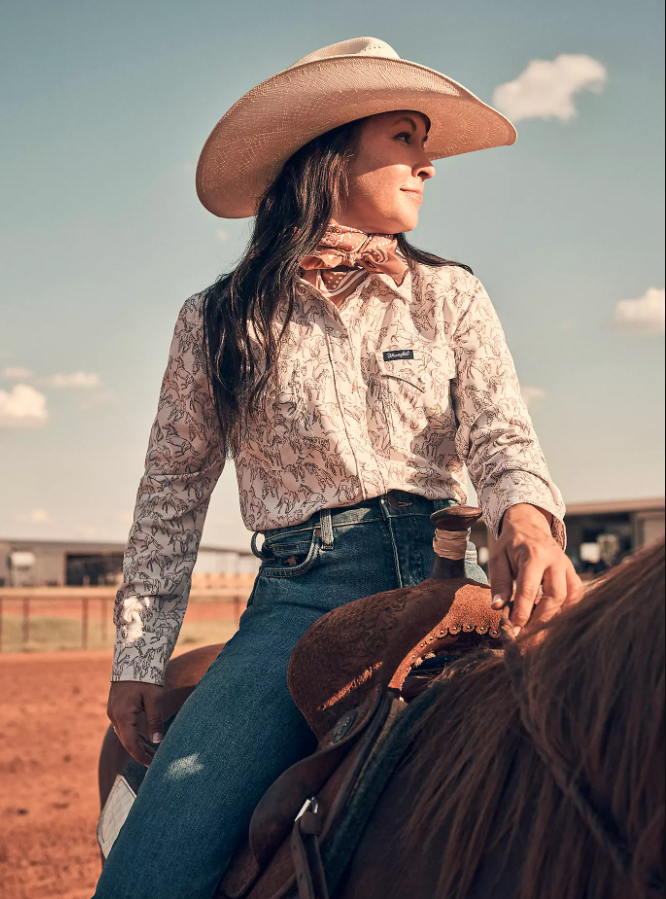 112375045 WMS White Horse Print Shirt by Wrangler