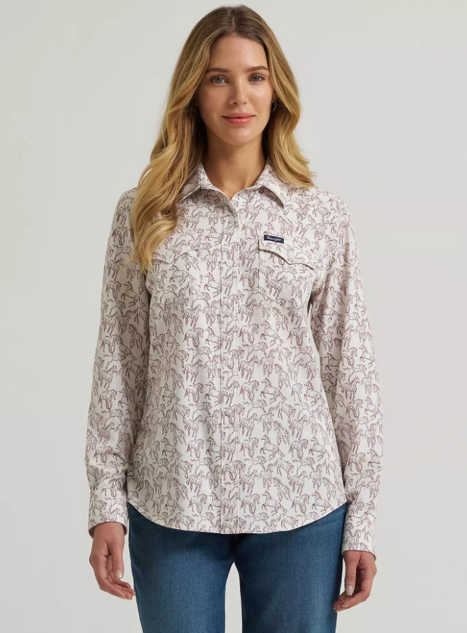 112375045 WMS White Horse Print Shirt by Wrangler
