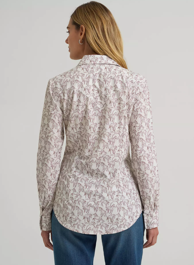 112375045 WMS White Horse Print Shirt by Wrangler
