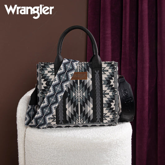 WG2213-8120S Wrangler Southwestern Pattern Dual Sided Print -Tote/Crossbody -BLACK