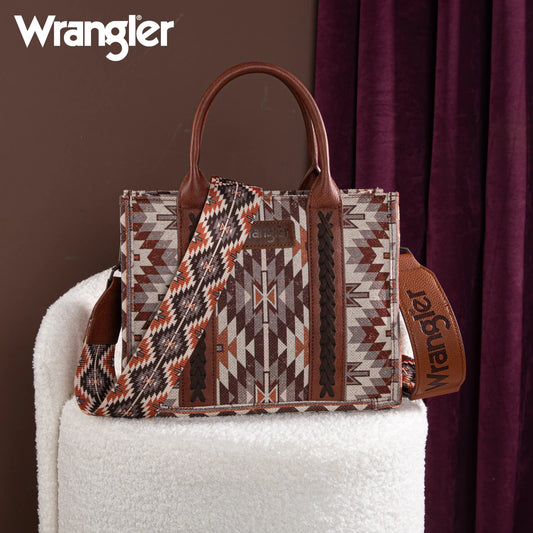 WG2213-8120S Wrangler Southwestern Pattern Dual Sided Print -Tote/Crossbody - BROWN