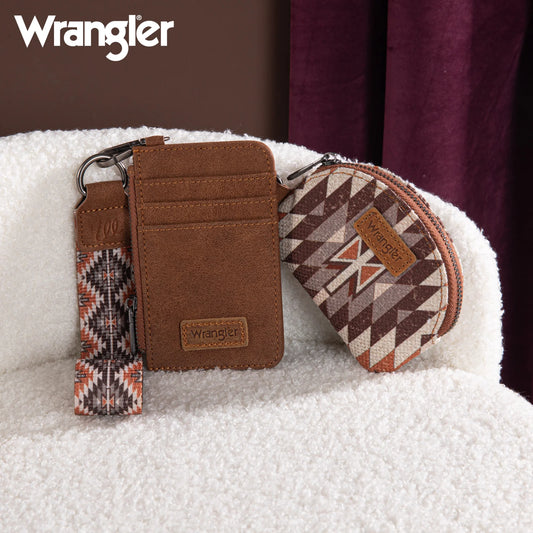 WG2213-W0051 Wrangler Southwestern Art Print Dual Pouch Wristlet -Brown