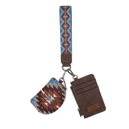 WG2213-W0051 Wrangler Southwestern Art Print Dual Pouch Wristlet -Coffee