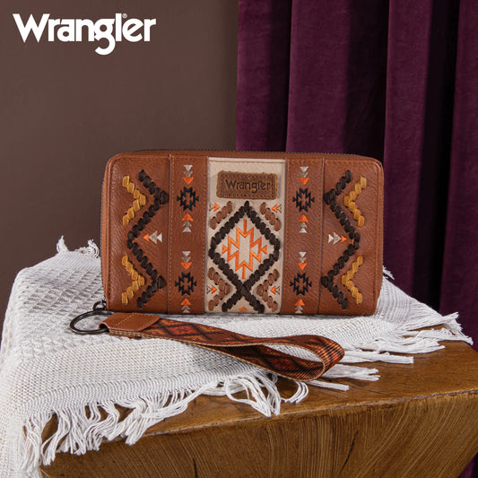 WG2214-W006 Wrangler Southwestern Embroidered Wallet - BROWN