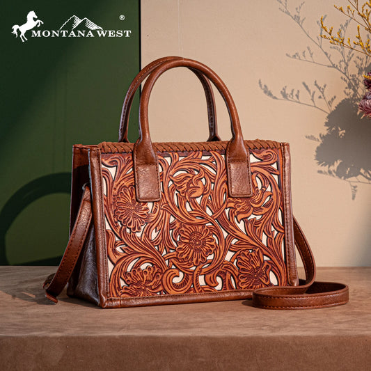 TR186-8121 Trinity Ranch Floral Tooled Mini Tote/Crossbody