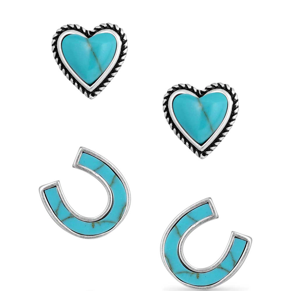 ER5807 Turquoise Heart & Horseshoe Earring Set