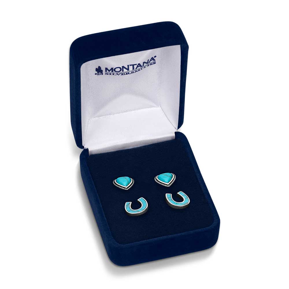 ER5807 Turquoise Heart & Horseshoe Earring Set
