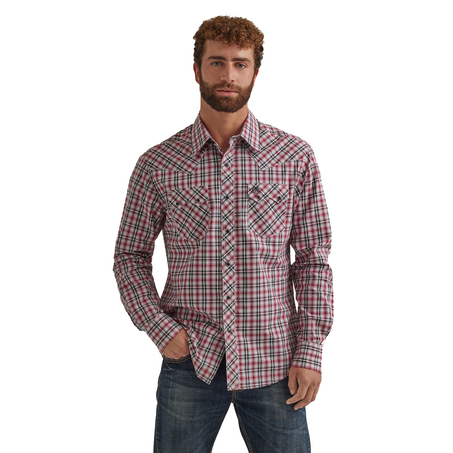 112344301 Men's Retro Modern Fit Long Sleeve Snap Plaid Shirt