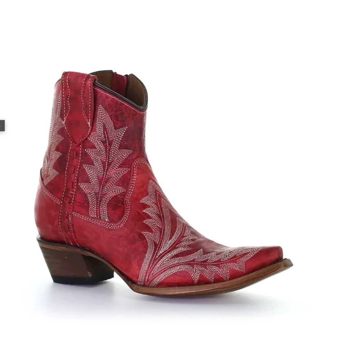 Circle G by Corral Ladies Red Embroidery & Zipper Ankle Booties - OLD FORT WESTERN