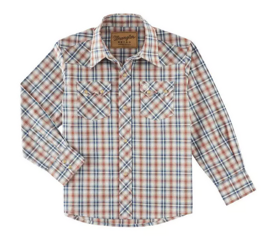 Boy's Wrangler Retro Brown Plaid Shirt - OLD FORT WESTERN