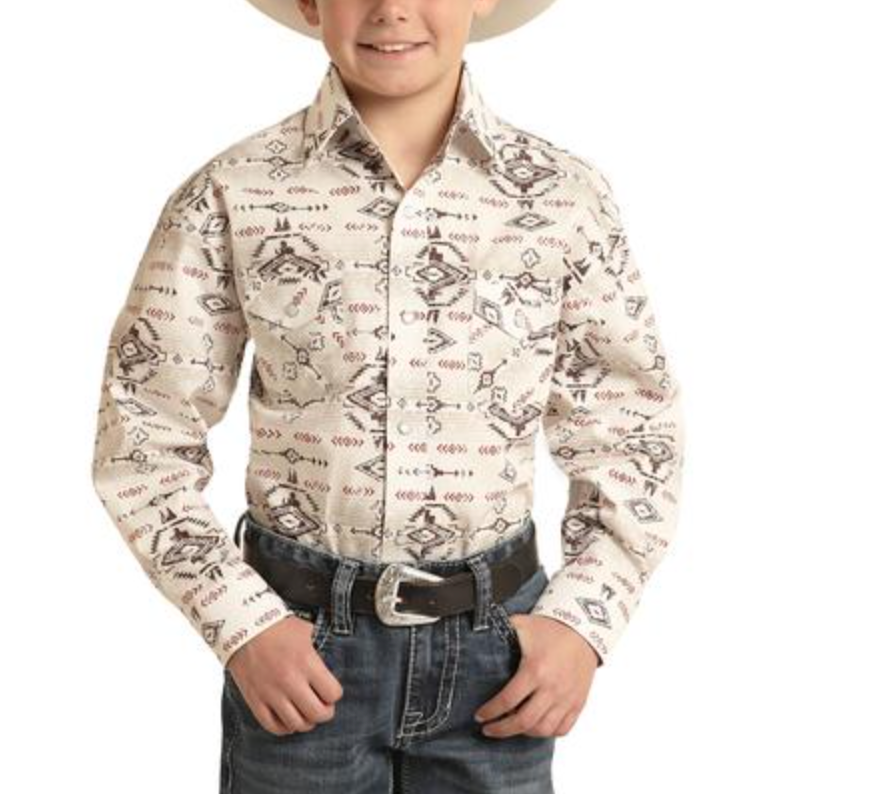 ROCK & ROLL BOY'S AZTEC Rough Stock Snap Shirt - OLD FORT WESTERN