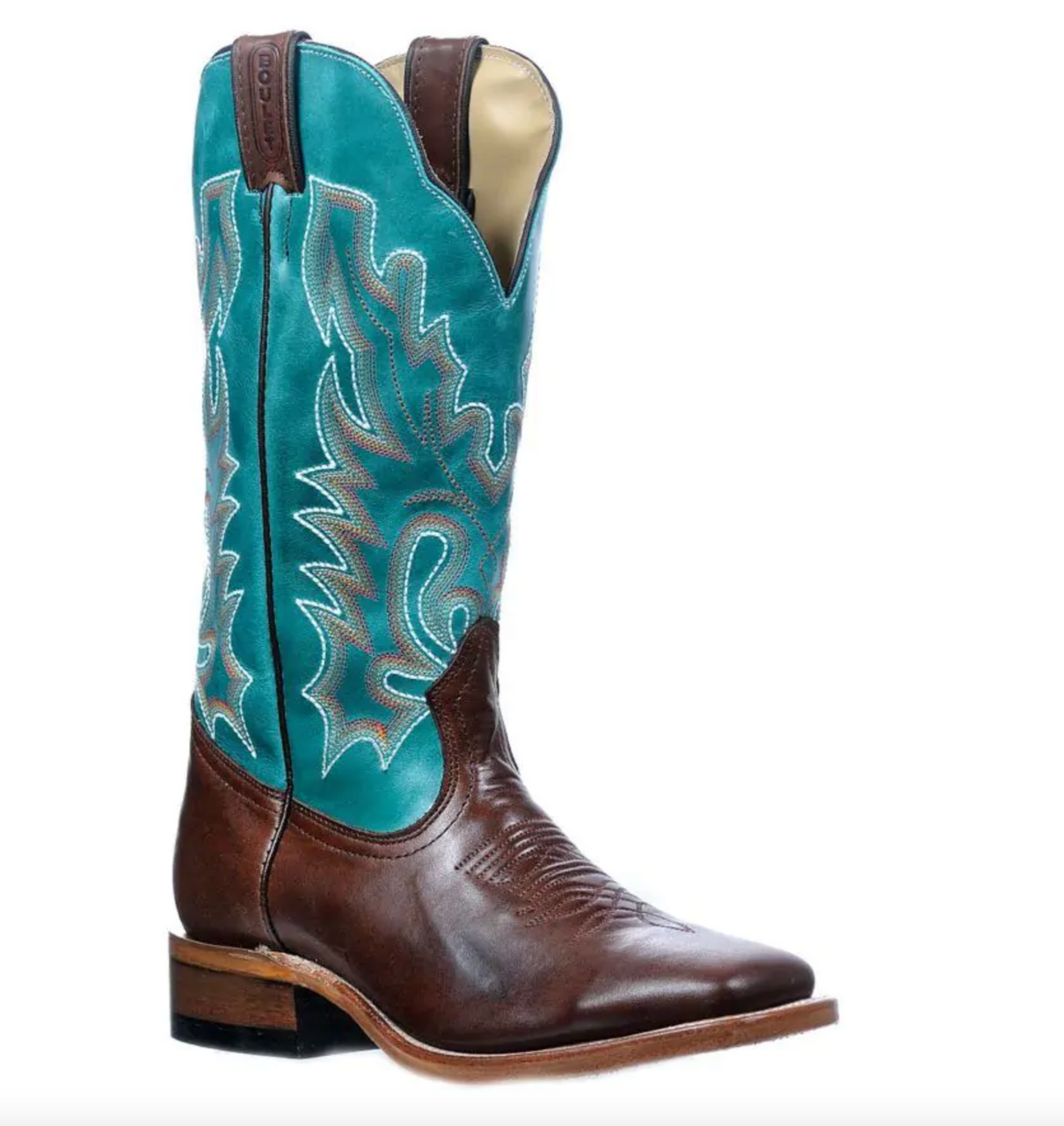 Women's Boulet Cowgirl Boots Brown & Turquoise - OLD FORT WESTERN