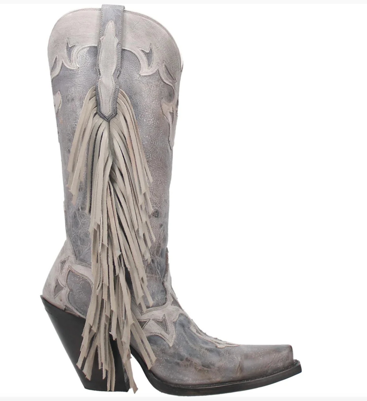 DP4379 Dan Post Ladies 13" Ameya Grey Metallic With Fringe Western Boo