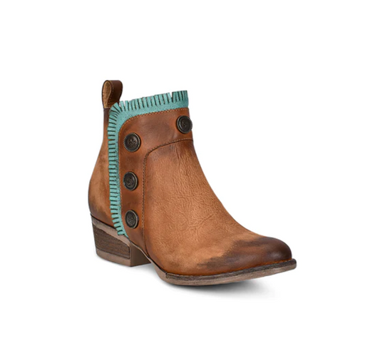 Circle G By Corral Ladies Distressed Brown & Turquoise Fringe Booties - OLD FORT WESTERN