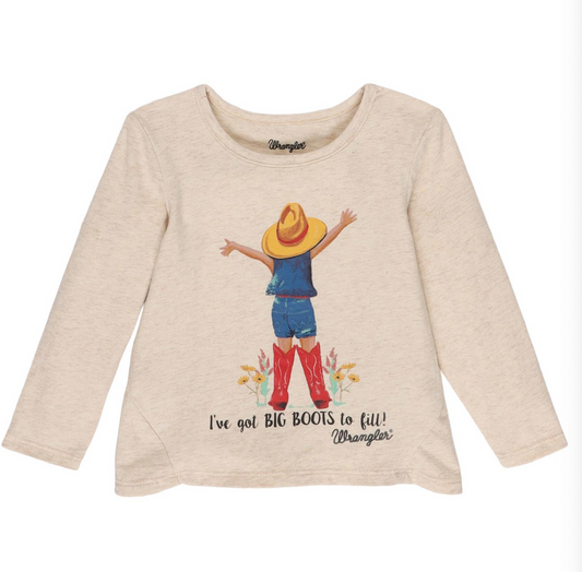 Wrangler® Baby Girl Shirt Oatmeal I've Got BIG BOOTS to fill! - OLD FORT WESTERN