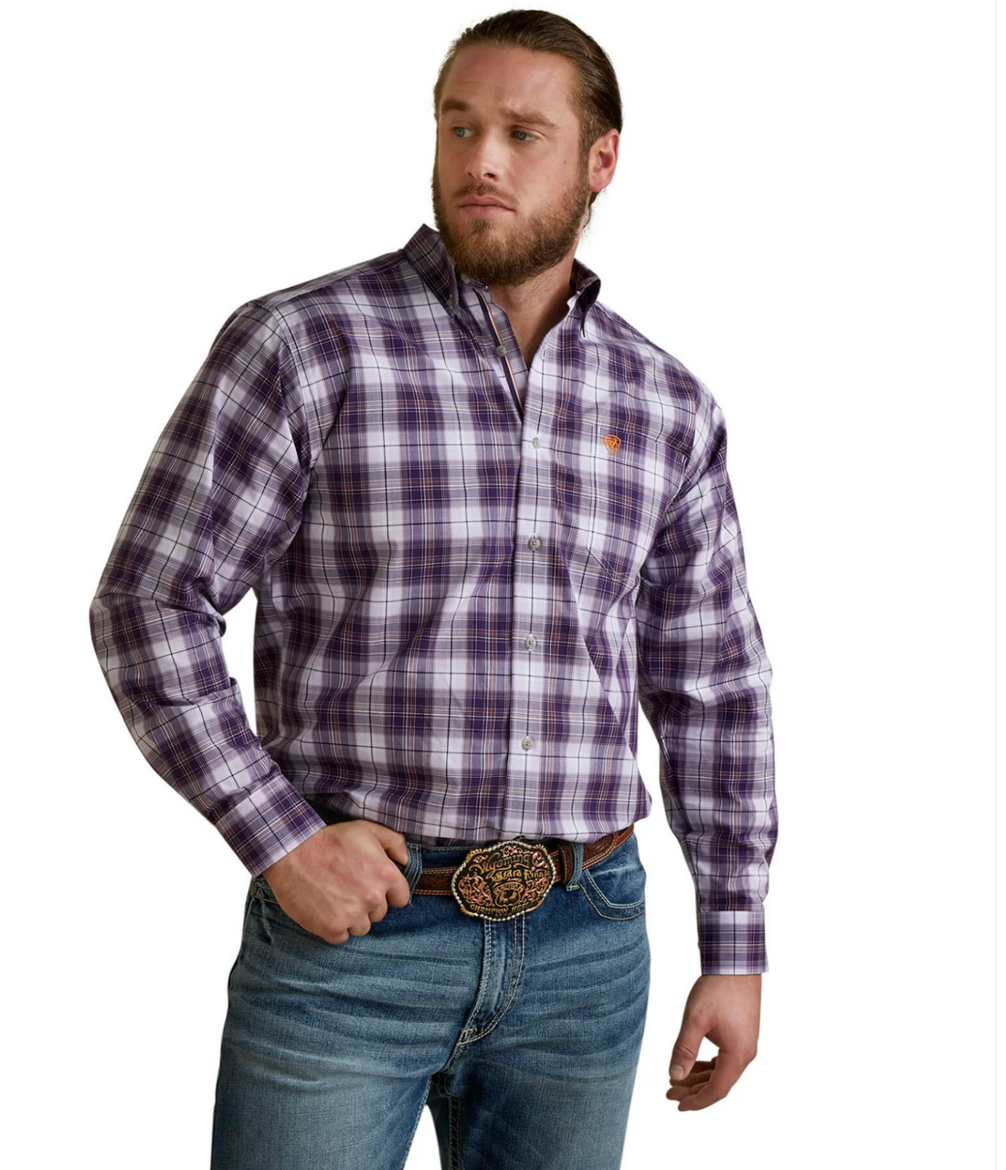 Ariat Men's Pro Series Musa Purple Plaid Classic Fit Long Sleeve Shirt - OLD FORT WESTERN